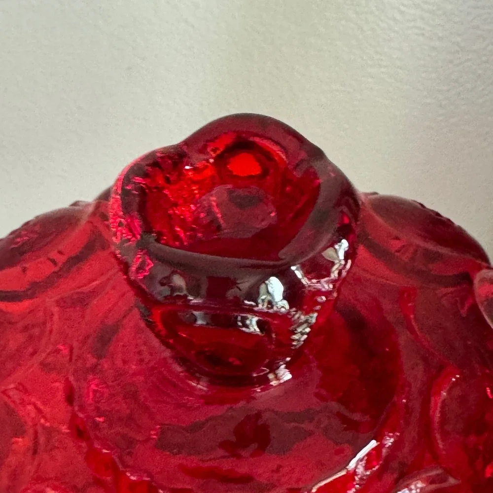 L.E. Smith Moon and Star Ruby Red Glass Candy Dish Pedestal Compote with Lid MCM